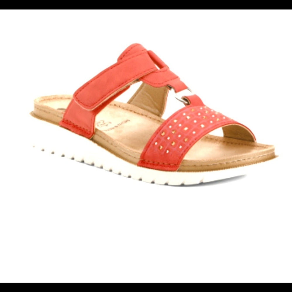 COMFORT FOOTBED embellished SUEDE SANDALS brand new SLIP-ON inblu Red/Coral - Picture 7 of 8